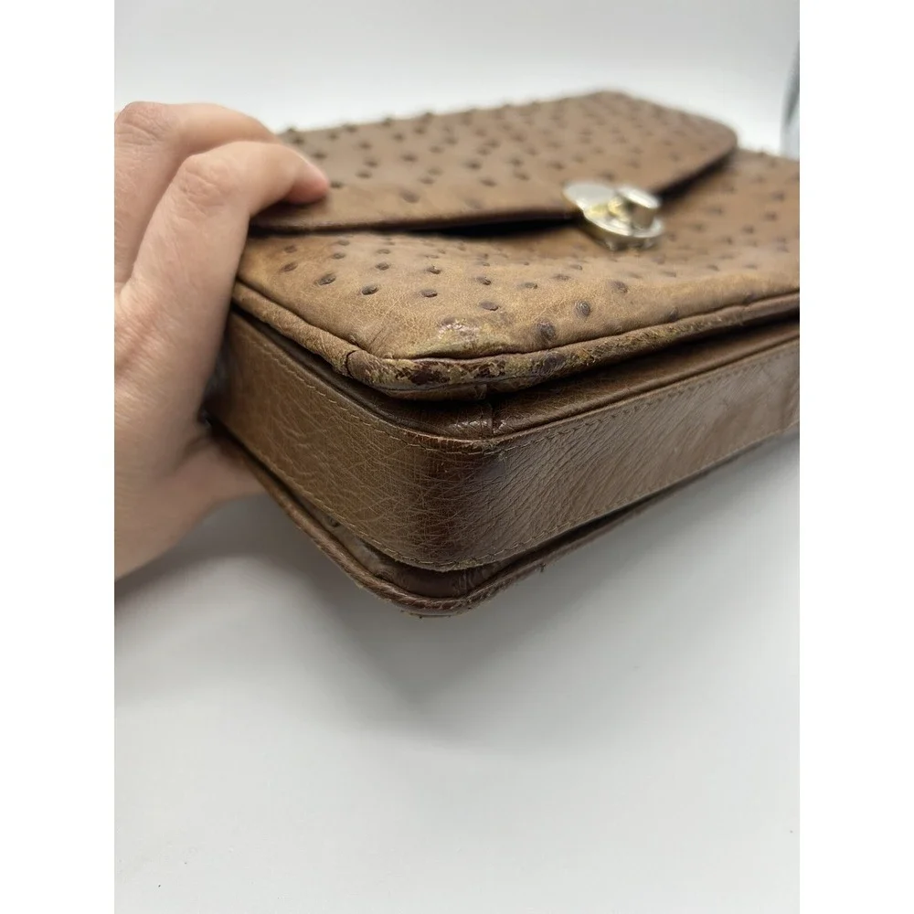 South African Genuine Ostrich Leather Brown Kango Adjustable Handbag Purse READ
